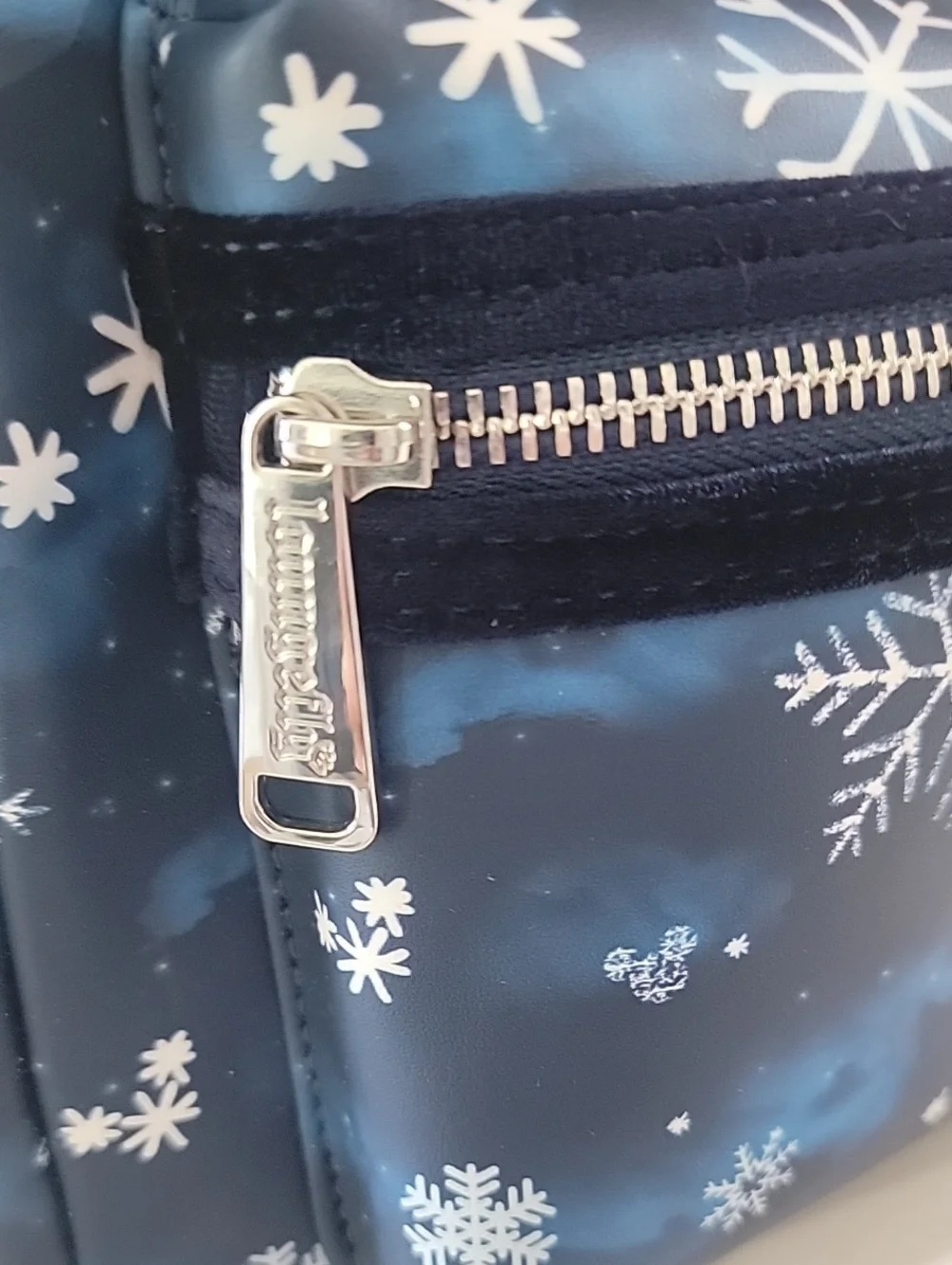 Loungefly Navy Snowflake Minnie Ear Mini Backpack with Velvet Bow